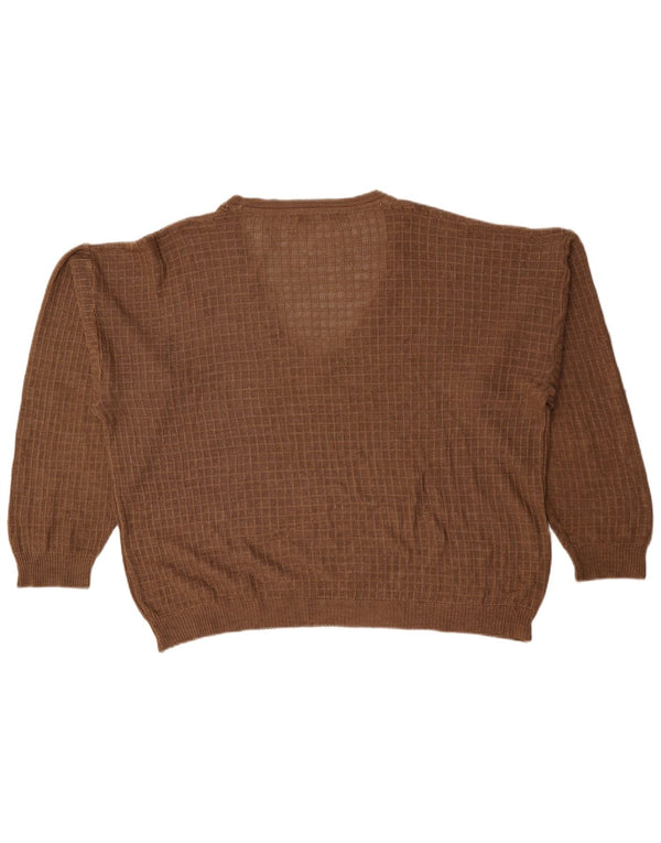 Pierre Cardin Mens Oversized V-Neck Jumper Sweater IT 56 2XL Brown Check