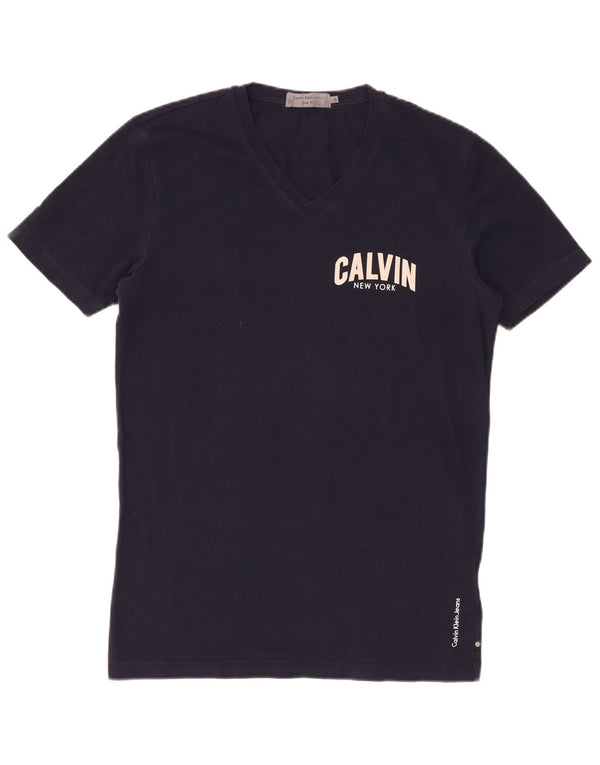 CALVIN KLEIN JEANS Mens Slim Fit Graphic T-Shirt Top Medium Navy Blue