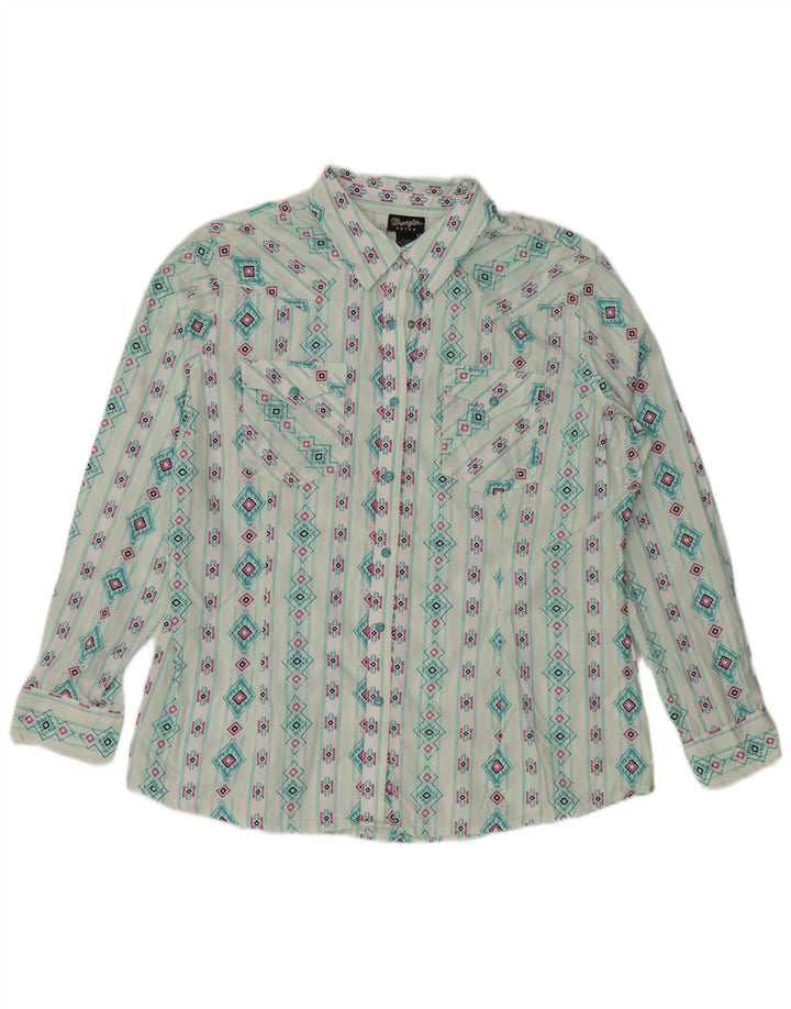WRANGLER Womens Retro Shirt UK 20 2XL Turquoise Geometric Cotton
