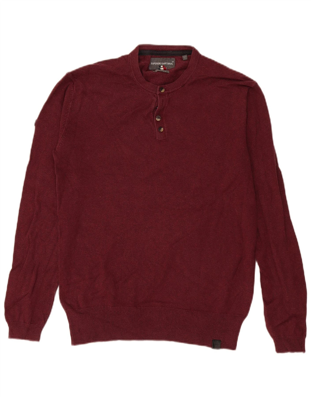 Superdry Mens Button Neck Jumper Sweater Small Burgundy Cotton