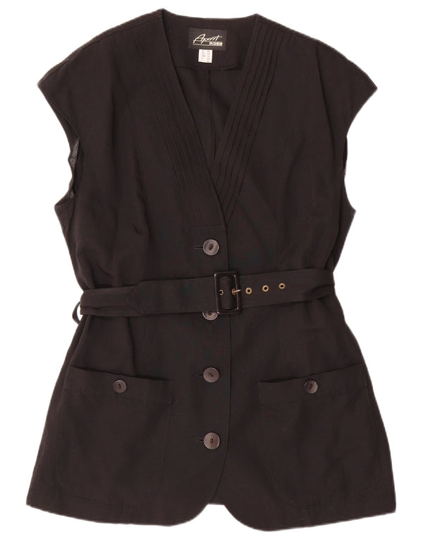 APART Womens 4 Button Sleeveless Blazer Jacket UK 16 Large Black Polyester