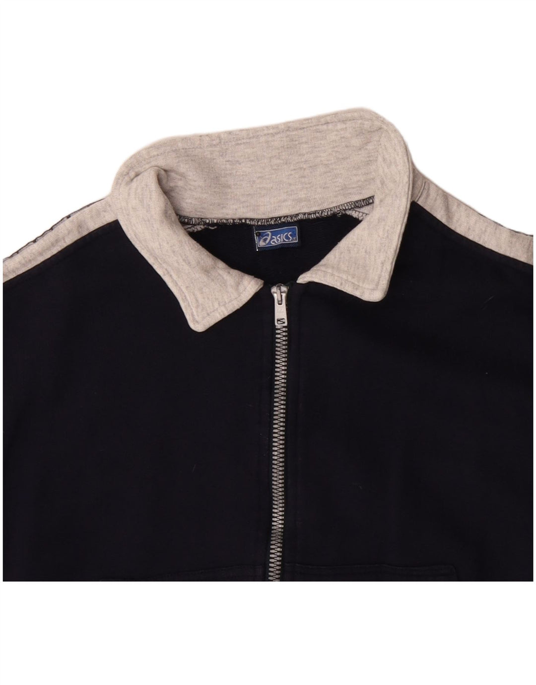 Asics Womens Graphic Tracksuit Top Jacket UK 10 Small Navy Blue Colourblock