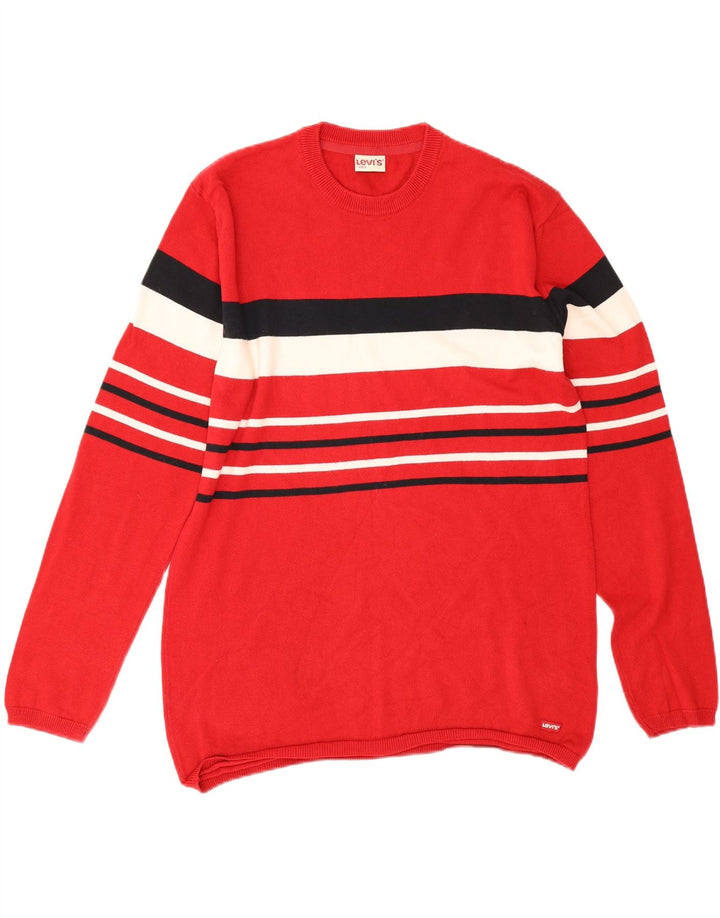 Levi's Mens Crew Neck Jumper Sweater Large Red Striped Cotton