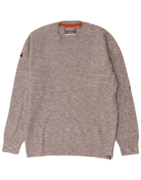 Superdry Mens Crew Neck Jumper Sweater XL Grey Flecked Cotton