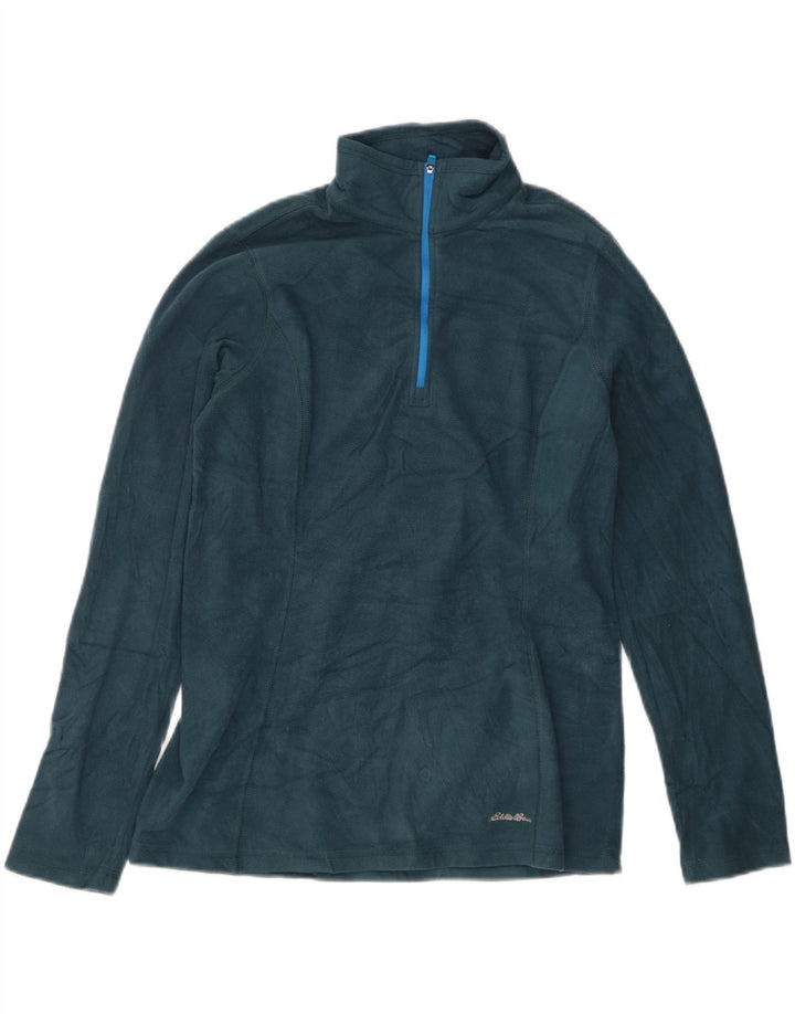 EDDIE BAUER Womens Zip Neck Fleece Jumper UK 14 Medium Green Polyester