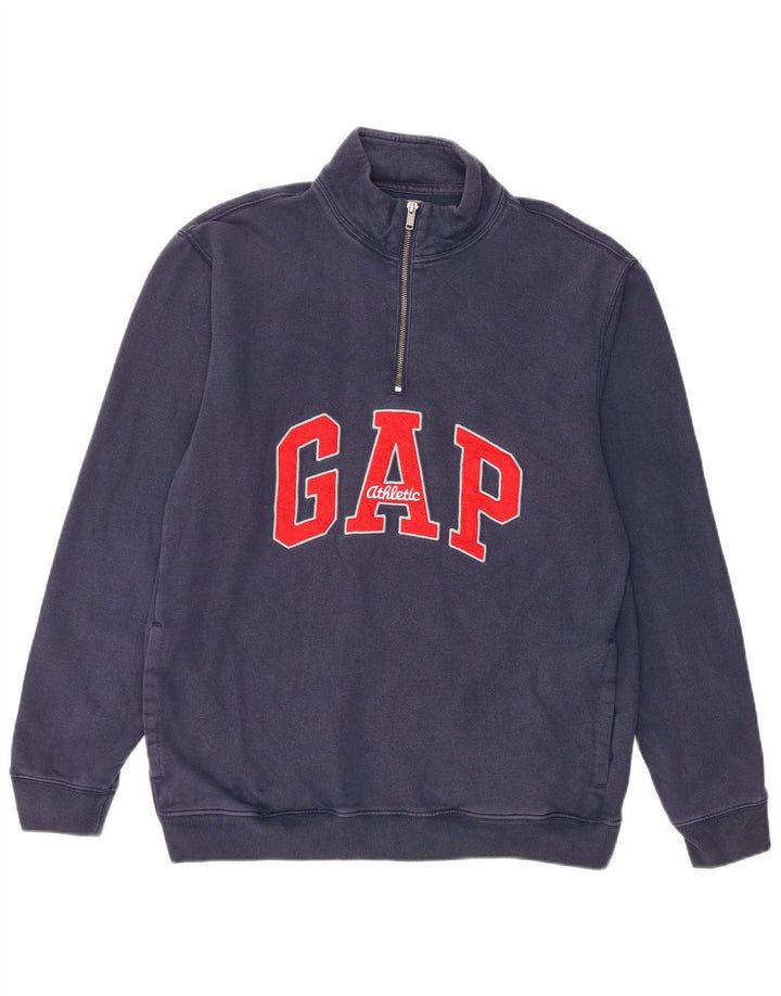 Gap Mens Graphic Zip Neck Sweatshirt Jumper Medium Navy Blue Cotton