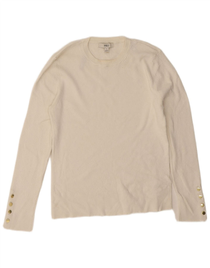 Marks & Spencer Womens Top Long Sleeve UK 16 Large  White Viscose