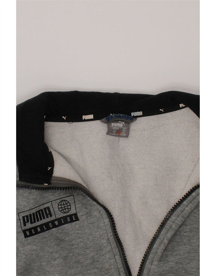 PUMA Girls Graphic Zip Hoodie Sweater 11-12 Years Grey Cotton