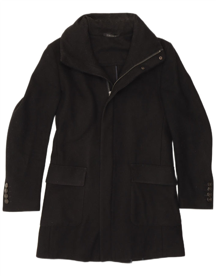 Zara Mens Overcoat UK 36 Small Black Wool