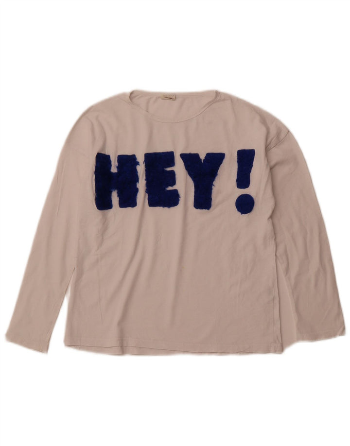 ZARA Girls Graphic Top Long Sleeve 9-10 Years White Cotton