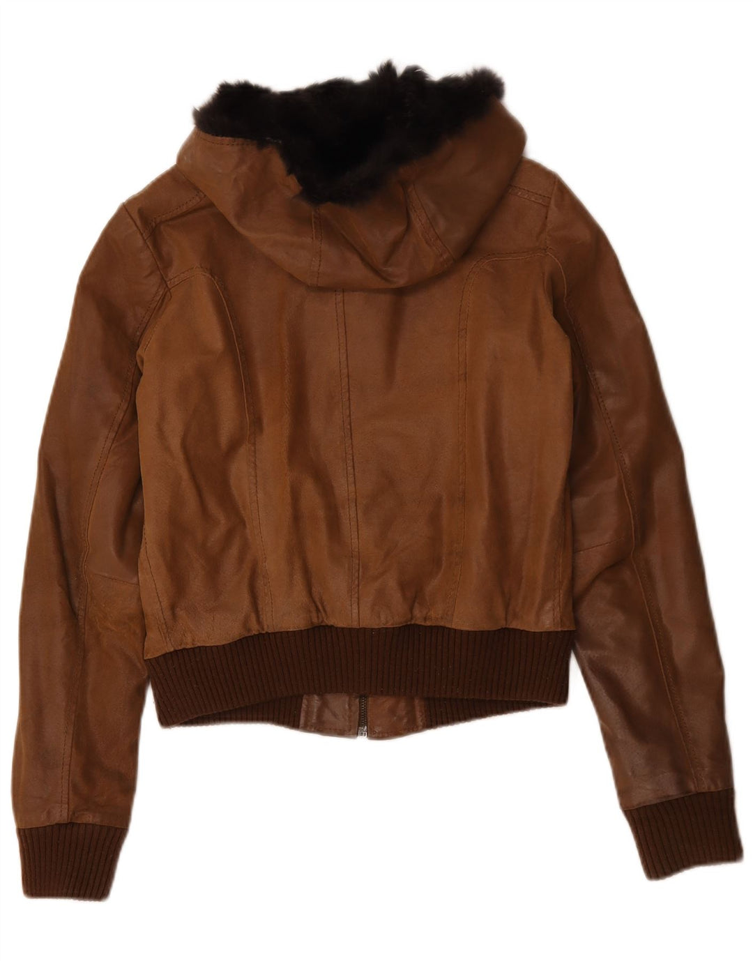 Conbipel Womens Hooded Leather Jacket IT 42 Medium Brown Leather
