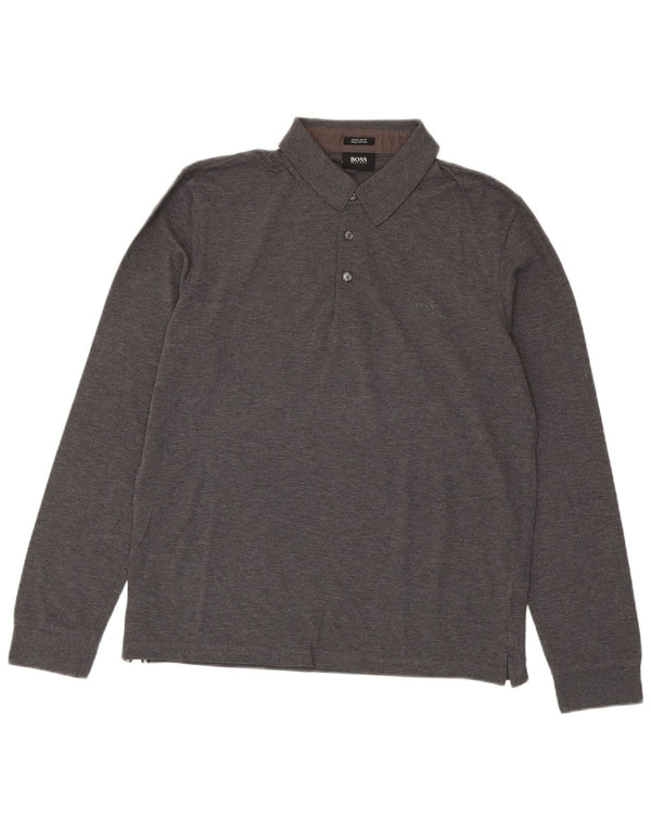 Hugo Boss Mens Regular Fit Long Sleeve Polo Shirt Large Grey Cotton