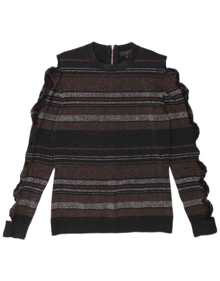 TED BAKER Womens Crew Neck Jumper Sweater Size 3 Medium Black Designer