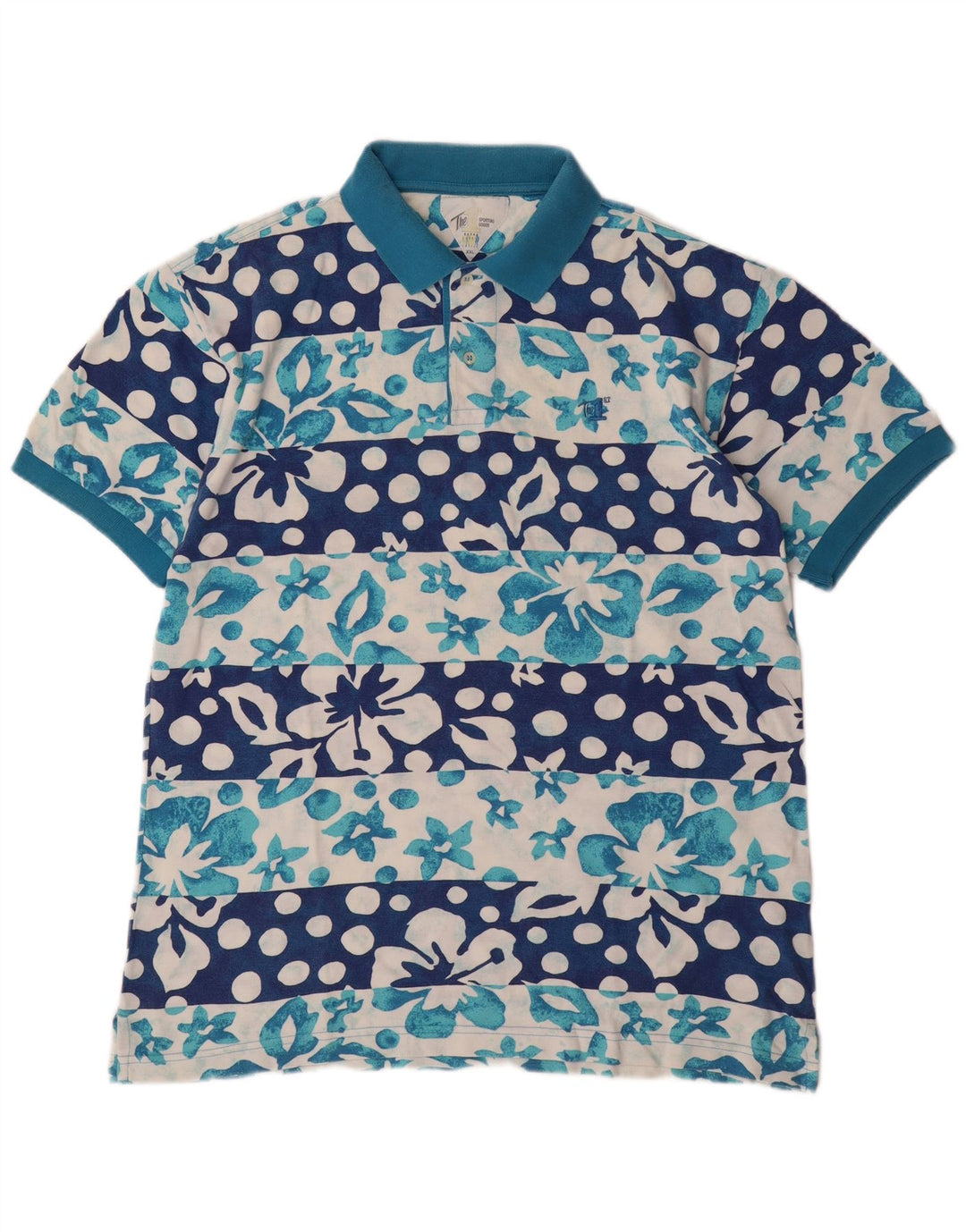 VINTAGE Mens Polo Shirt 2XL Blue Floral Cotton
