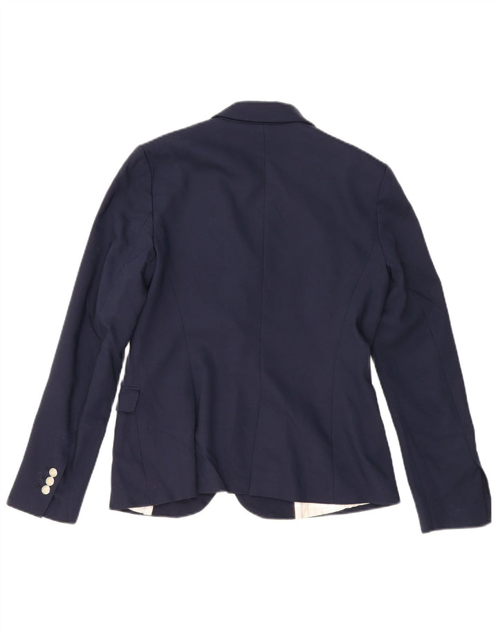Zara Womens 1 Button Blazer Jacket UK 12 Medium Navy Blue Polyester