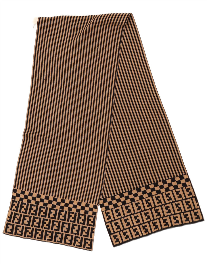 Fendi Womens Shawl IT 42 Medium Beige Striped Merino Wool Designer