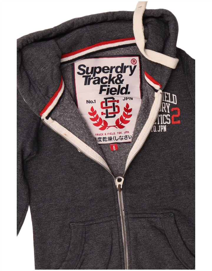 SUPERDRY Mens Track & Field Graphic Zip Hoodie Sweater XS Grey Cotton