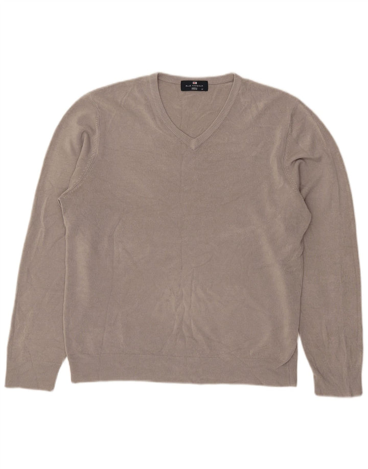 Marks & Spencer Mens Blue Harbour V-Neck Jumper Sweater Medium Grey Acrylic