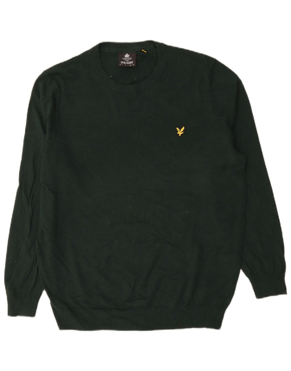 Lyle & Scott Mens Crew Neck Jumper Sweater XL Green Cotton