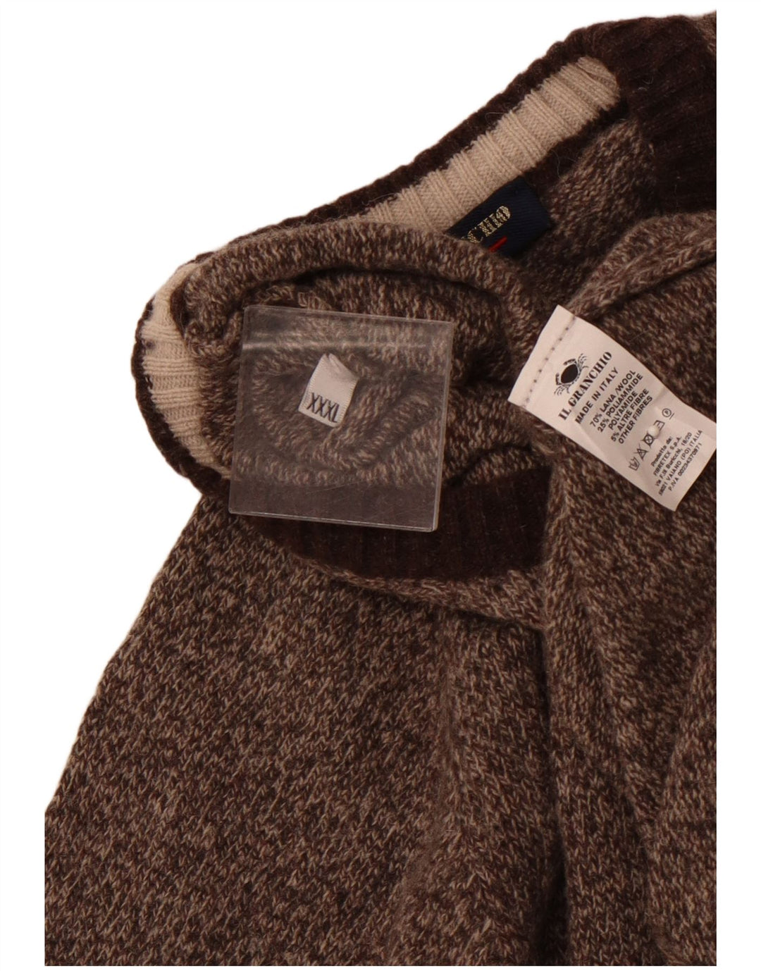 IL GRANCHIO Womens Crew Neck Jumper Sweater UK 22 3XL Brown Flecked Wool