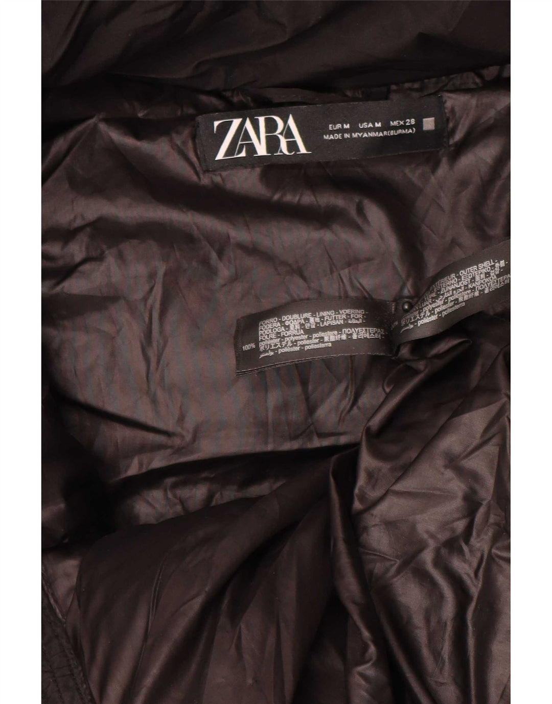 Zara Mens Hooded Oversized Padded Coat UK 14 Medium Black Polyester