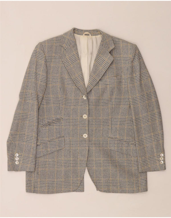 Burberrys Womens 3 Button Blazer Jacket UK 12 Medium Blue Houndstooth