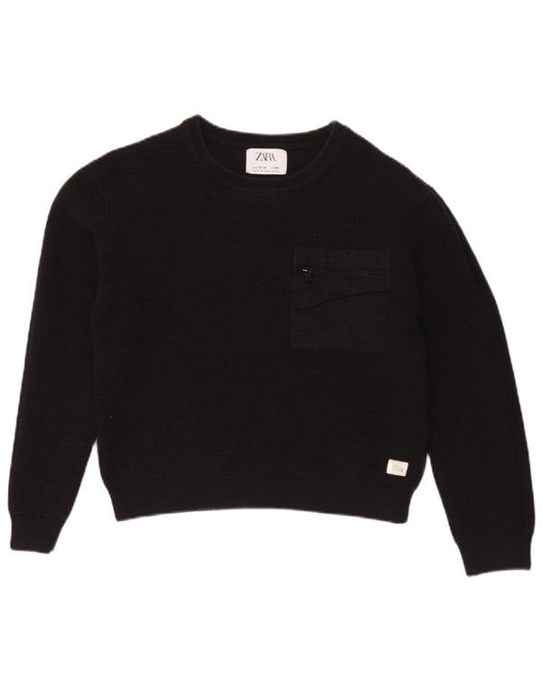 Zara Boys Crew Neck Jumper Sweater 13-14 Years Black Cotton