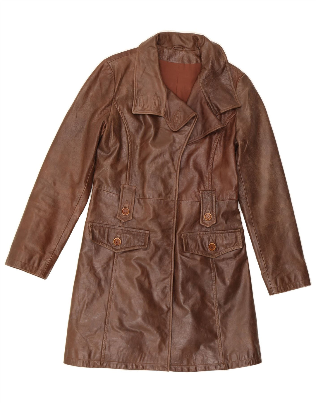 MAX & CO. Womens Leather Coat UK 14 Medium Brown Leather Vintage Max & Co. and Second-Hand Max & Co. from Messina Hembry 