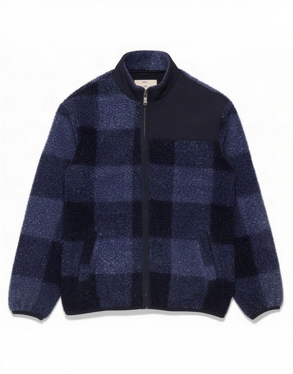 Marks & Spencer Boys Fleece Jacket 12-13 Years Navy Blue Check Polyester