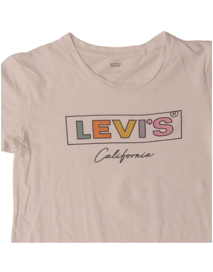 LEVI'S Womens Crop Graphic T-Shirt Top UK 10 Small White Cotton