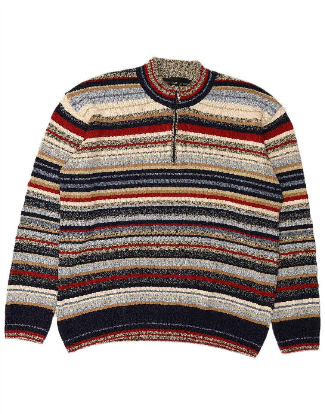 Enzo Lorenzo Mens Zip Neck Jumper Sweater IT 56 2XL Multicoloured Striped