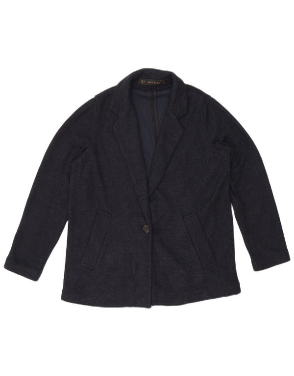 Zara Womens Oversized 1 Button Blazer Jacket UK 6 XS Navy Blue Polyester