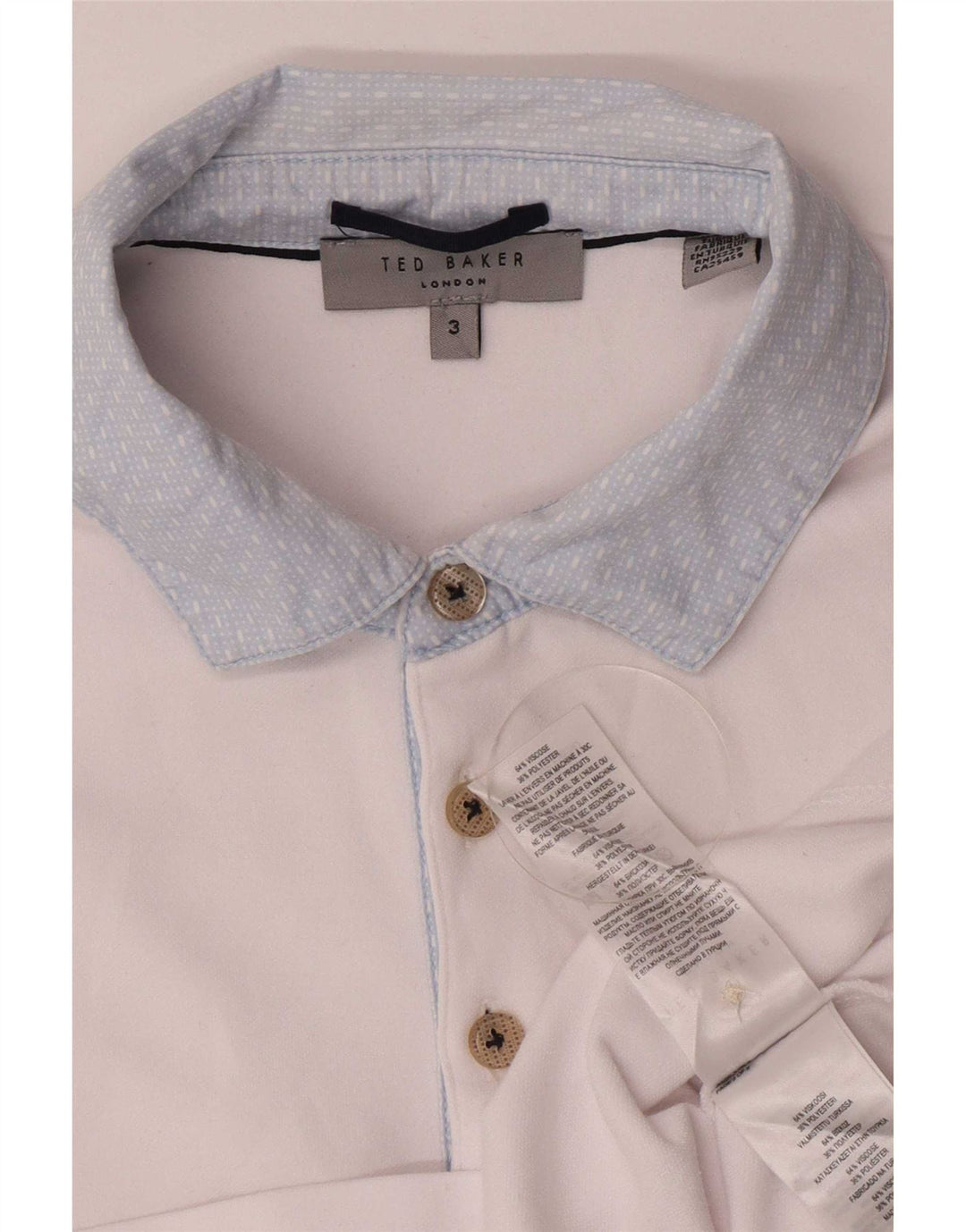Ted Baker Mens Polo Shirt Size 3 Medium White Viscose