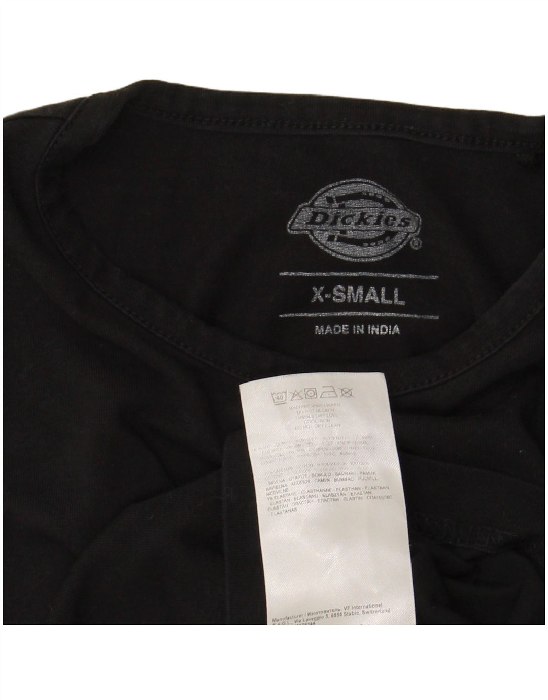 DICKIES Womens Slim Crop Graphic Vest Top UK 4 XS Black Cotton