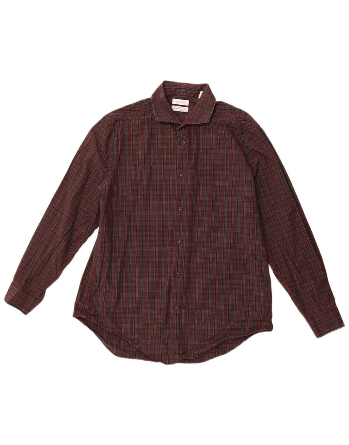 CALVIN KLEIN Mens Slim Fit Flannel Shirt Size 16 1/2 Large Burgundy Check