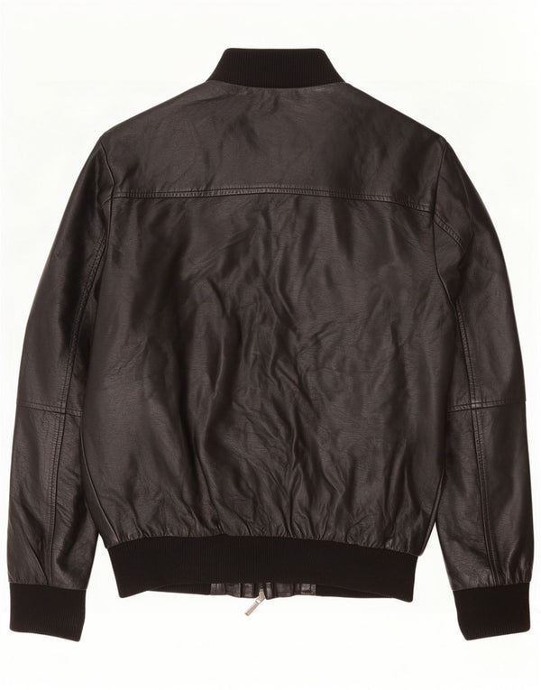 Cotton & Silk Womens Faux Leather Bomber Jacket UK 18 XL Black Polyurethane