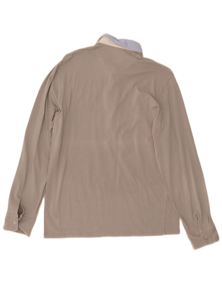 FRED PERRY Mens Long Sleeve Polo Shirt Large Grey Colourblock Cotton