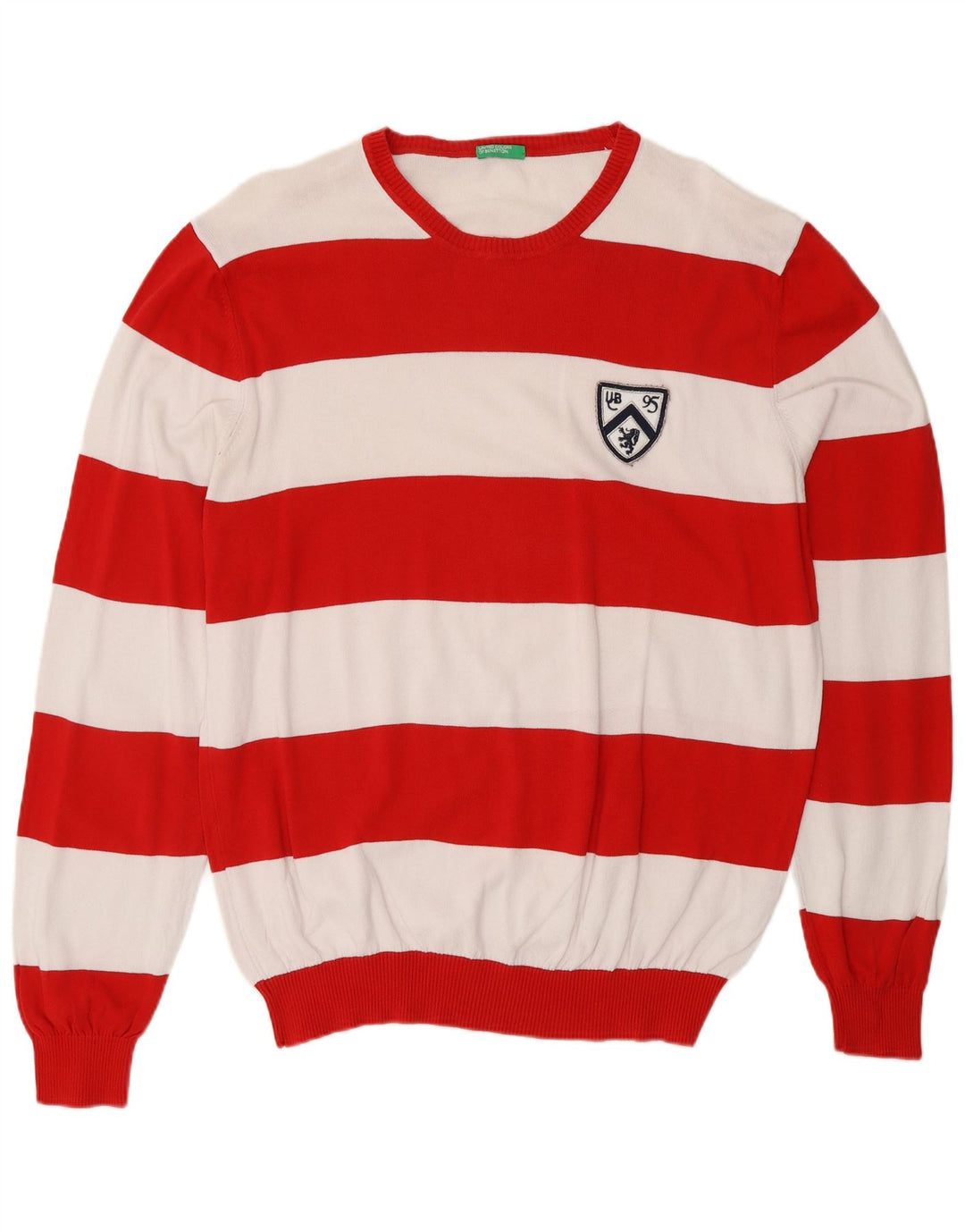 BENETTON Mens Crew Neck Jumper Sweater XL Red Striped Cotton