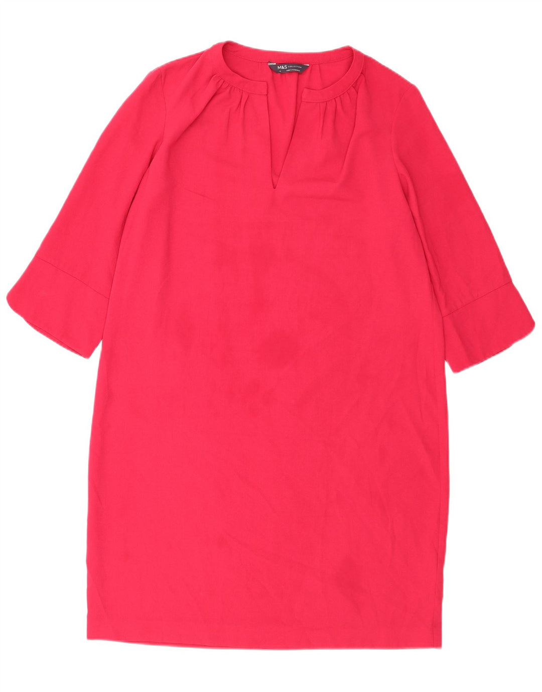 Marks & Spencer Womens 3/4 Sleeve Shift Dress UK 14 Large Pink Polyester
