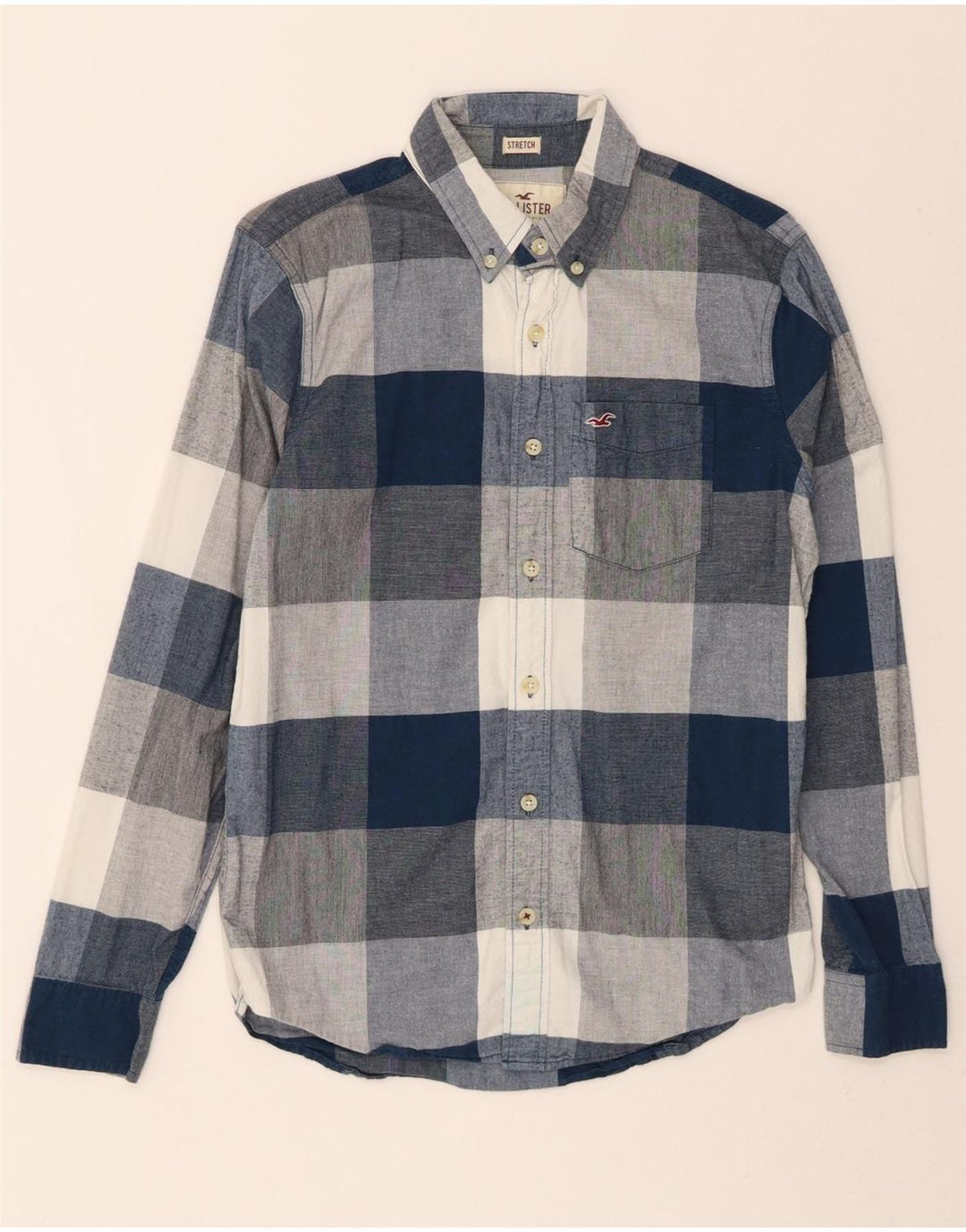 HOLLISTER Mens Stretch Shirt Small Navy Blue Check Cotton Vintage Hollister and Second-Hand Hollister from Messina Hembry 