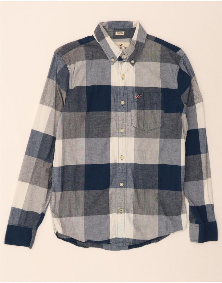HOLLISTER Mens Stretch Shirt Small Navy Blue Check Cotton Vintage Hollister and Second-Hand Hollister from Messina Hembry 