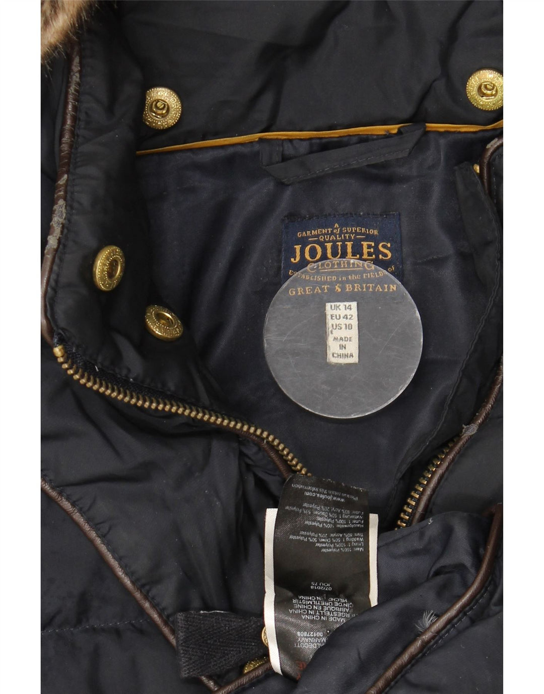 Joules Womens Hooded Padded Jacket UK 14 Large  Navy Blue Polyester