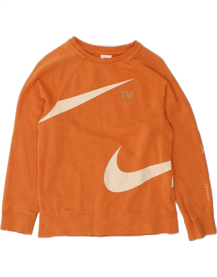 NIKE Boys Swoosh Graphic Sweatshirt Jumper 10-11 Years Medium Orange Vintage Nike and Second-Hand Nike from Messina Hembry 