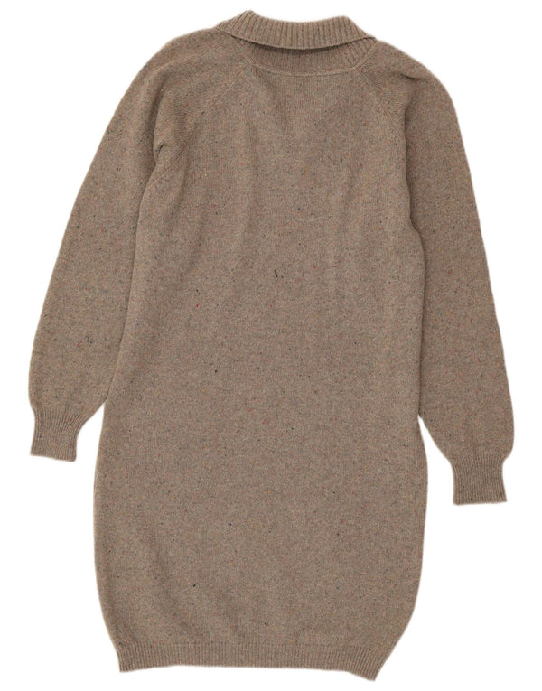 Vintage Womens Long Sleeve Jumper Dress UK 16 Large Brown Flecked