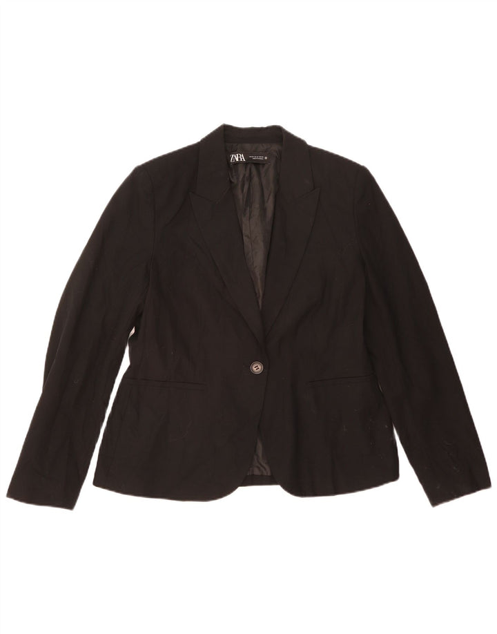 ZARA Womens 1 Button Blazer Jacket EU 42 Large Black Polyester