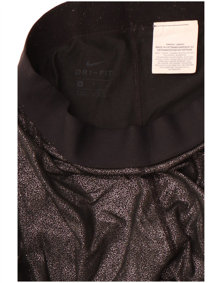 NIKE Womens Dri Fit Graphic Leggings UK 8 Small Black Polyester