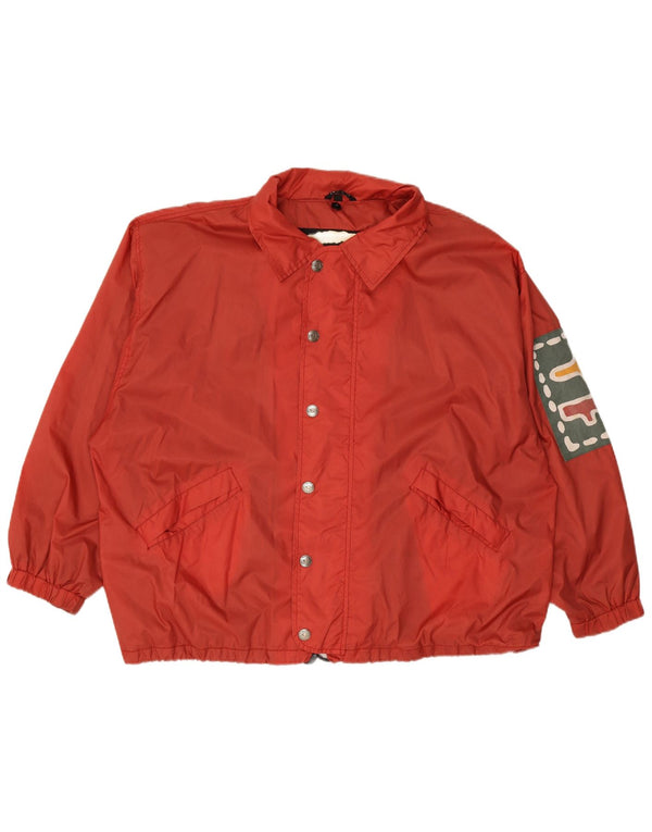 VINTAGE Mens Graphic Rain Jacket UK 44 2XL Red Nylon