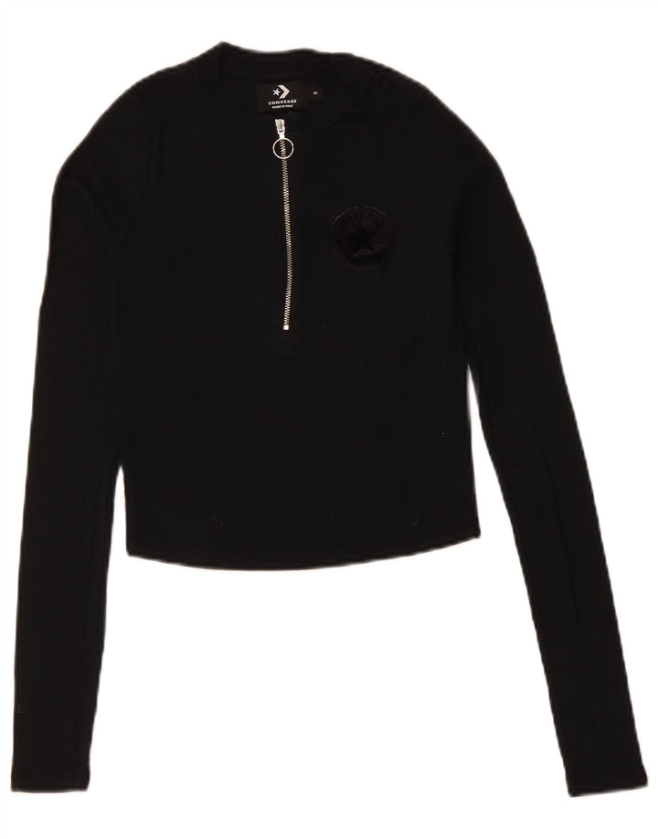 CONVERSE Womens Crop Top Long Sleeve UK 8 Small Black Cotton