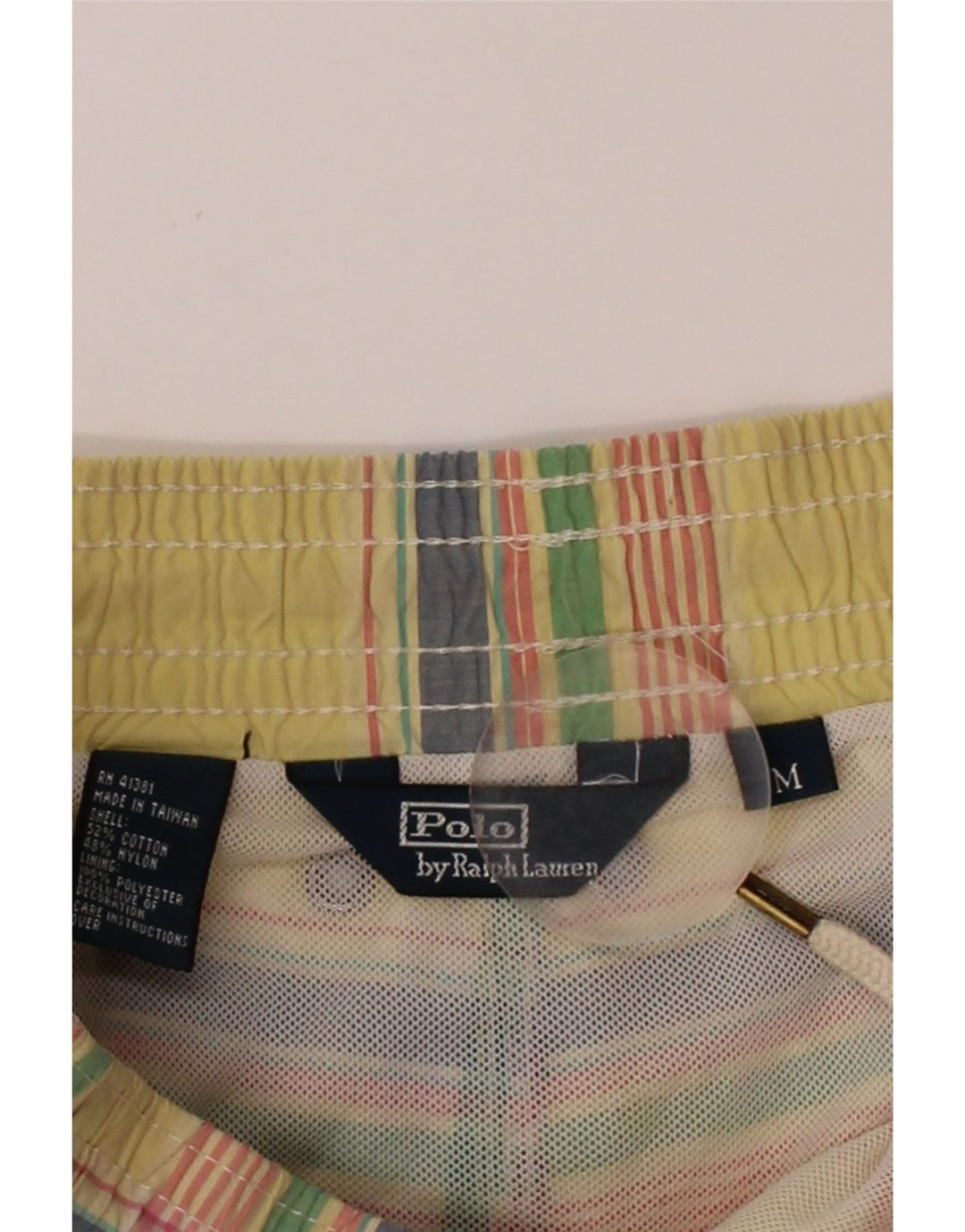 POLO RALPH LAUREN Mens Swimming Shorts Medium  Yellow Check Polyester Vintage Polo Ralph Lauren and Second-Hand Polo Ralph Lauren from Messina Hembry 