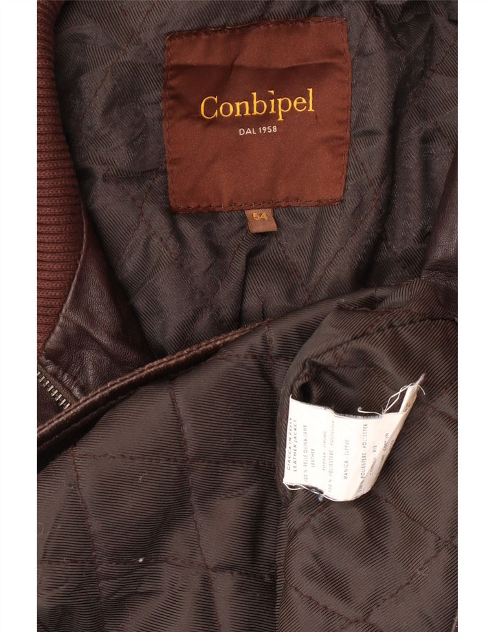 Conbipel Mens Military Leather Jacket IT 54 XL Brown Lambskin